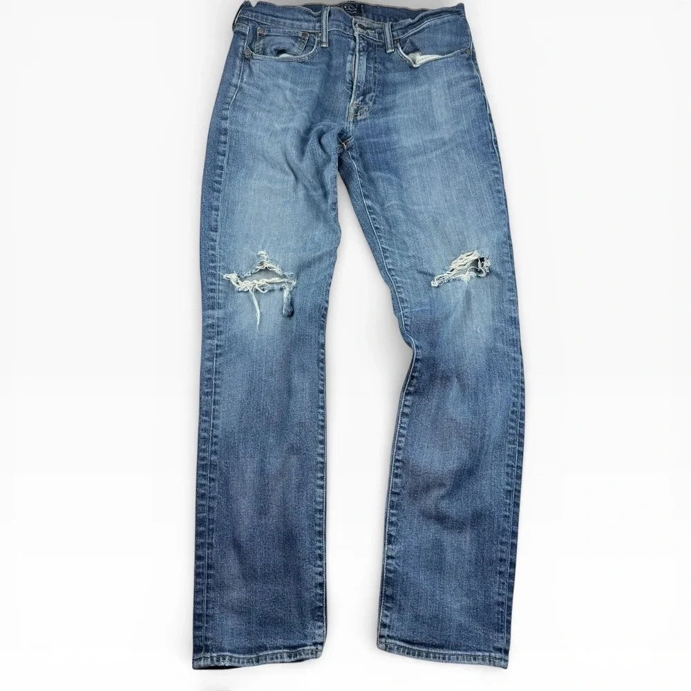 Lucky Brand Jeans 31x32 True 121 Heritage Slim Straight Blue Denim Distressed